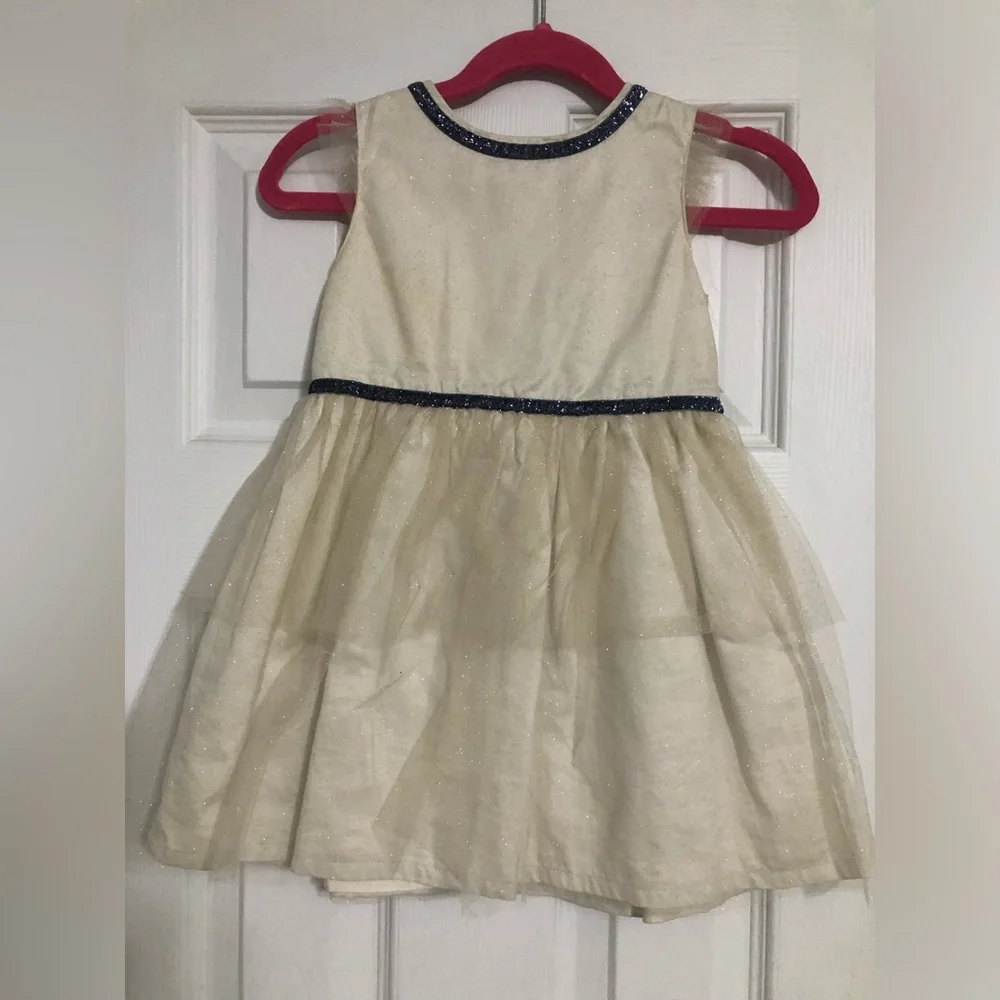 Carters girls size 24 months cream sparkly dress with blue‎ sparkly trim